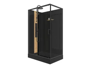Fashion Rechthoekige Hydromassage Douchecabine Met Bamboe - Omkeerbare Installatie - Mat Zwart - L120 X B80 X H225 Cm - Vituna Douchecabine