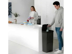 Shop Recyclingvuilnisbak Met 3 Compartimenten - Gerecycled Plastic - 80L - Antraciet - Vanern Keukenaccessoire En -Opbergruimte