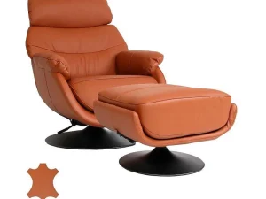 Best Sale Relaxfauteuil Met Kruk Mcw-K99, Bruin Fauteuil Leer