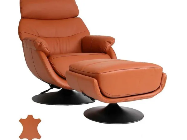 Best Sale Relaxfauteuil Met Kruk Mcw-K99, Bruin Fauteuil Leer