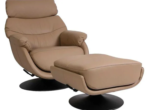 Hot Relaxfauteuil Met Kruk Mcw-K99, Taupe Fauteuil Leer