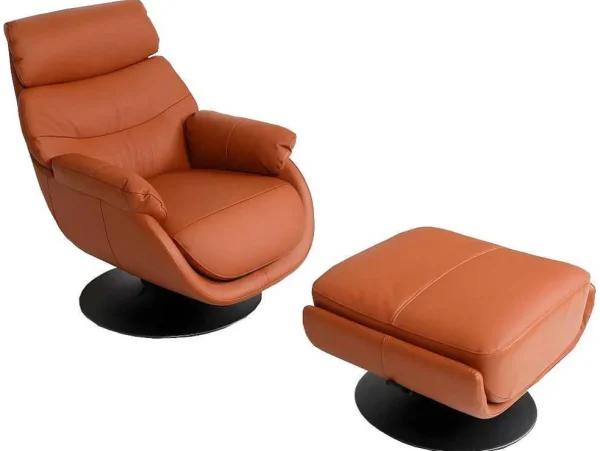 Best Sale Relaxfauteuil Met Kruk Mcw-K99, Bruin Fauteuil Leer