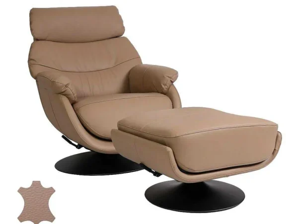 Hot Relaxfauteuil Met Kruk Mcw-K99, Taupe Fauteuil Leer