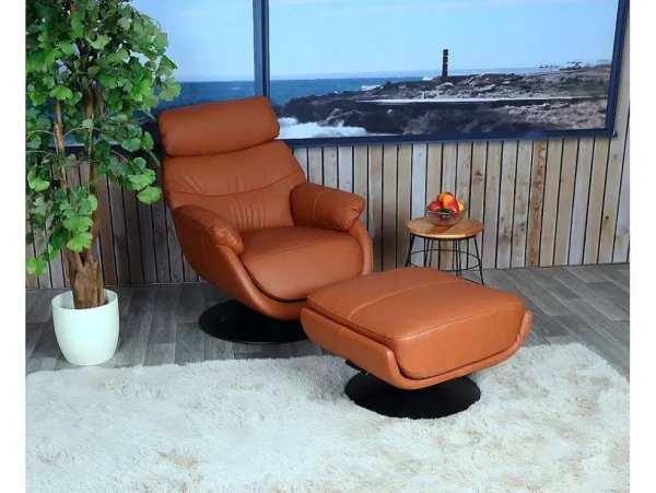 Best Sale Relaxfauteuil Met Kruk Mcw-K99, Bruin Fauteuil Leer