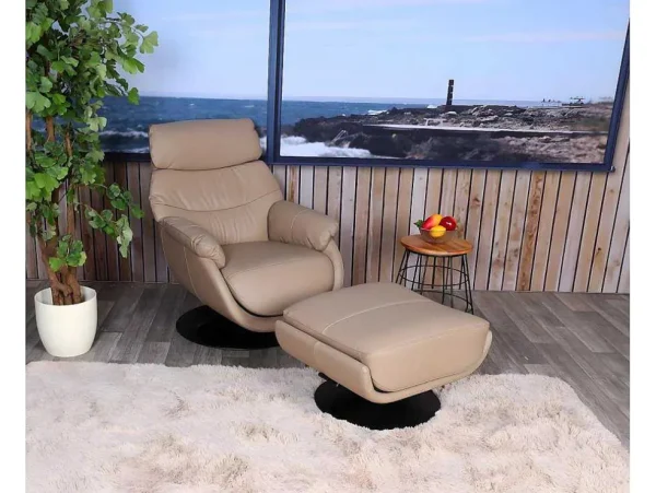 Hot Relaxfauteuil Met Kruk Mcw-K99, Taupe Fauteuil Leer