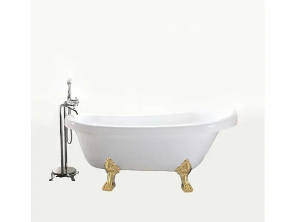 Flash Sale Retro Vrijstaand Bad 170 X 80 Cm Met Gouden Pootjes + Mengkraan Marigold Vrijstaand Bad Op Pootjes
