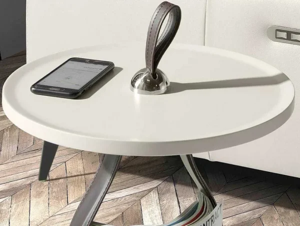 Clearance Ronde Chocoladebruine Kunstleren Hoektafel 2067 Bijzettafel