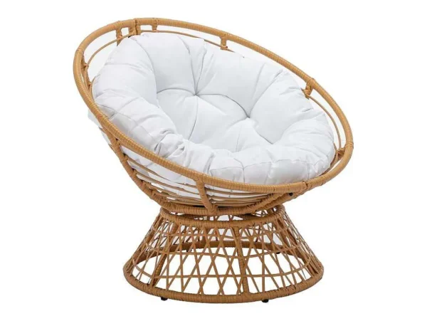 Best Ronde Draaifauteuil Van Gevlochten Hars - Licht Naturel Met Wit Kussen - Syndra Van Fauteuil