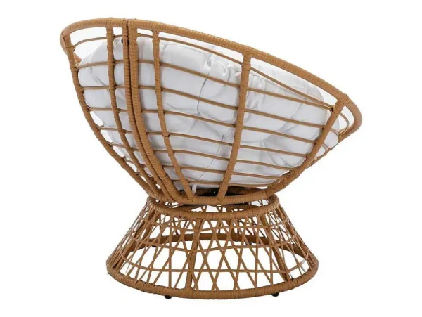 Best Ronde Draaifauteuil Van Gevlochten Hars - Licht Naturel Met Wit Kussen - Syndra Van Fauteuil