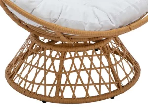 Best Ronde Draaifauteuil Van Gevlochten Hars - Licht Naturel Met Wit Kussen - Syndra Van Fauteuil