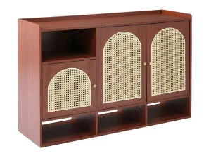 New Rotan Opbergmeubel - 3 Gebogen Rotan Deuren En 4 Open Opbergruimtes - Bruin Schoenenkast