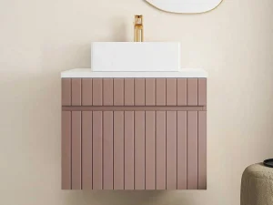 Discount Roze Gestreept Hangmeubel Voor Badkamer Met Wastafel Om Erop Te Plaatsen - 60 Cm - Satara Badkamermeubel Met Enkele Wastafel