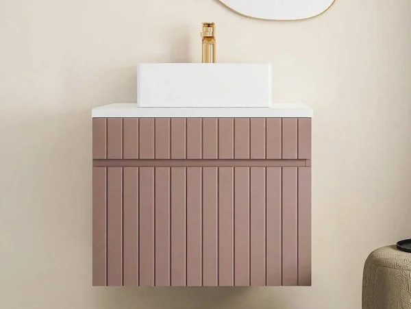 Discount Roze Gestreept Hangmeubel Voor Badkamer Met Wastafel Om Erop Te Plaatsen - 60 Cm - Satara Badkamermeubel Met Enkele Wastafel