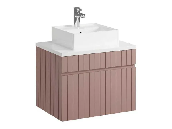 Discount Roze Gestreept Hangmeubel Voor Badkamer Met Wastafel Om Erop Te Plaatsen - 60 Cm - Satara Badkamermeubel Met Enkele Wastafel