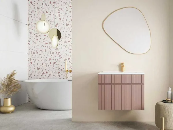 Cheap Roze Hangmeubel Onder Wastafel Met Strepen - 60 Cm - Satara Wastafelmeubel