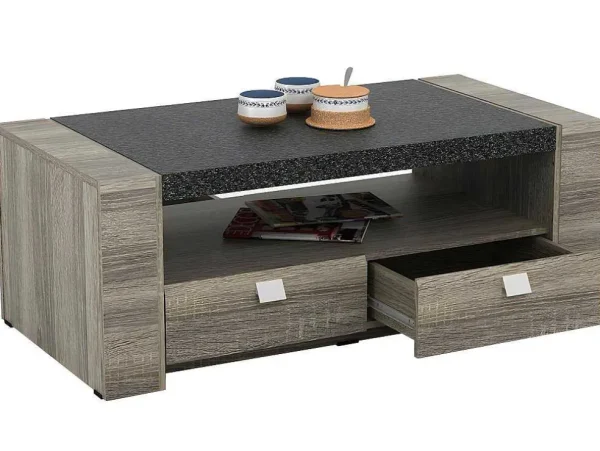 Clearance Salontafel Meteorite - 2 Laden - Mdf Blad Met Granieteffect Salontafel