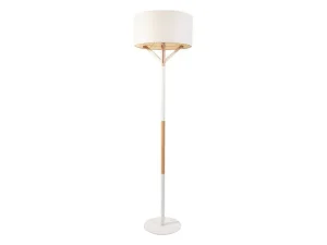 Best Scandinavische Staande Lamp Van Metaal, Linnen En Hevea - D44 X H164 Cm - Naturel En Wit - Addis Staande Lamp
