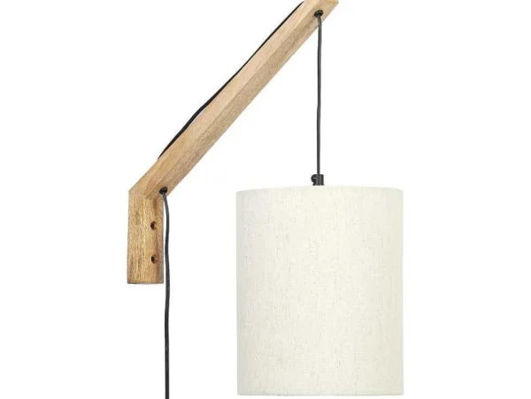 Best Sale Scandinavische Wandlamp - Mangohout En Stof - D21 X H36 Cm - Licht Naturel En Beige - Paliana Wandlamp