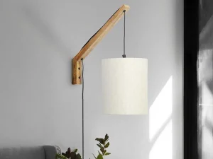 Best Sale Scandinavische Wandlamp - Mangohout En Stof - D21 X H36 Cm - Licht Naturel En Beige - Paliana Wandlamp