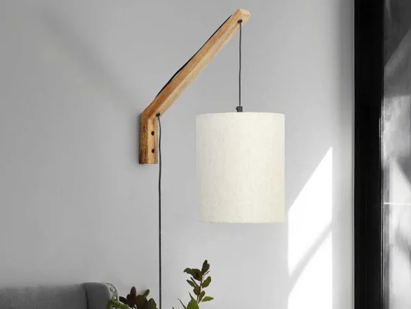 Best Sale Scandinavische Wandlamp - Mangohout En Stof - D21 X H36 Cm - Licht Naturel En Beige - Paliana Wandlamp