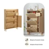 Shop Schoenenkast In Hout En Rotan - 3 Klepdeuren En 1 Lade - Verstelbare Plank - Naturel Schoenenkast