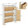 Outlet Schoenenkast In Hout En Rotan - 3 Klepdeuren En 1 Lade - Verstelbare Plank - Naturel & Wit Schoenenkast