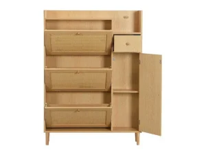 Shop Schoenenkast In Hout En Rotan - 3 Klepdeuren En 1 Lade - Verstelbare Plank - Naturel Schoenenkast