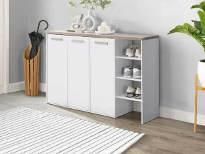 Cheap Schoenenkast Met 3 Deuren En 3 Opbergvakken Wit En Houtlook Skaido Schoenenkast