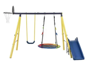 Best Schommel Met Glijbaan Voor Kinderen - Metalen Frame - Buitenspeeltuin Voor Kinderen Van 3 Tot 8 Jaar - Geel Spel Voor Buiten