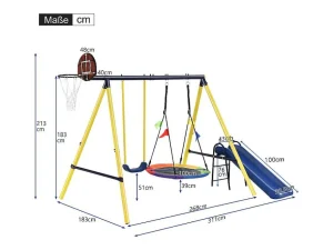 Best Schommel Met Glijbaan Voor Kinderen - Metalen Frame - Buitenspeeltuin Voor Kinderen Van 3 Tot 8 Jaar - Geel Spel Voor Buiten