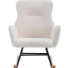 Sale Schommelstoel - Relaxstoel Voor In De Woonkamer - Opgevuld Met Teddypluche - Vakjes Aan De Zijkant Van De Armleuningen - Houten Onderstel - Wit Fauteuil Stof