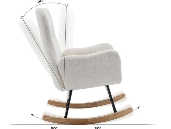 Sale Schommelstoel - Relaxstoel Voor In De Woonkamer - Opgevuld Met Teddypluche - Vakjes Aan De Zijkant Van De Armleuningen - Houten Onderstel - Wit Fauteuil Stof