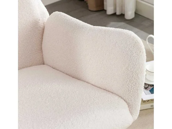 Sale Schommelstoel - Relaxstoel Voor In De Woonkamer - Opgevuld Met Teddypluche - Vakjes Aan De Zijkant Van De Armleuningen - Houten Onderstel - Wit Fauteuil Stof