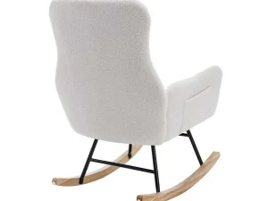 Sale Schommelstoel - Relaxstoel Voor In De Woonkamer - Opgevuld Met Teddypluche - Vakjes Aan De Zijkant Van De Armleuningen - Houten Onderstel - Wit Fauteuil Stof
