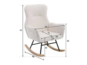 Sale Schommelstoel - Relaxstoel Voor In De Woonkamer - Opgevuld Met Teddypluche - Vakjes Aan De Zijkant Van De Armleuningen - Houten Onderstel - Wit Fauteuil Stof