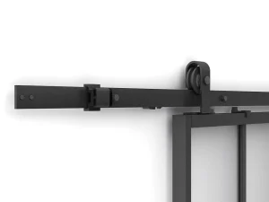 Sale Schuifdeur Werkplaatsstijl Met Rails - Zwart En Mat Gehard Glas - H205 Cm X L93 Cm - Artisto Ii Schuifdeur