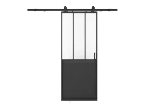 Sale Schuifdeur Werkplaatsstijl Met Rails - Zwart En Mat Gehard Glas - H205 Cm X L93 Cm - Artisto Ii Schuifdeur