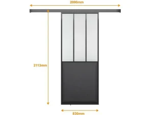 Discount Schuifdeur Werkplaatsstijl - Zwart En Mat Gehard Glas - H205 X B73 Cm - Artisto Schuifdeur