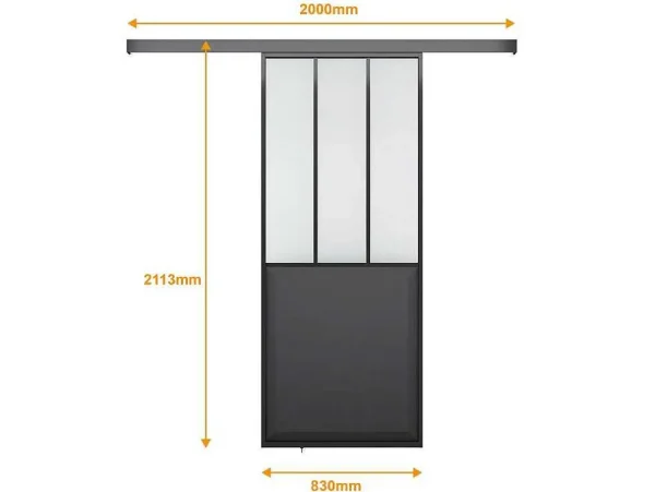 Discount Schuifdeur Werkplaatsstijl - Zwart En Mat Gehard Glas - H205 X B73 Cm - Artisto Schuifdeur