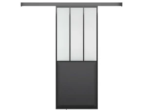 Discount Schuifdeur Werkplaatsstijl - Zwart En Mat Gehard Glas - H205 X B73 Cm - Artisto Schuifdeur