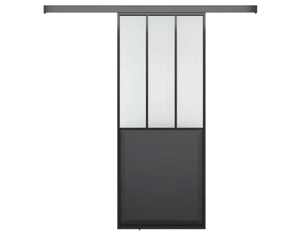 Discount Schuifdeur Werkplaatsstijl - Zwart En Mat Gehard Glas - H205 X B73 Cm - Artisto Schuifdeur