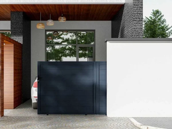 Best Sale Schuifpoort Van Antraciet Opengewerkt Aluminium - L374 X 165 Cm - Nazario Hekjes & Poorten