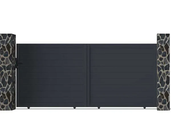 Best Sale Schuifpoort Van Antraciet Opengewerkt Aluminium - L374 X 165 Cm - Nazario Hekjes & Poorten