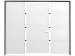 Discount Sectionale Garagedeur Met Glad Effect Met Centrale Witte Loopdeur En Motor - Lavega Garagedeur