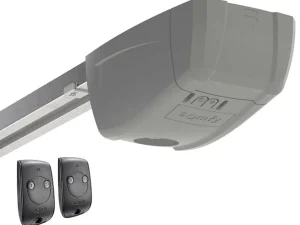Store Sectionale Garagedeur Met Gegroefd Effect En Centrale Loopdeur - Antraciet - Met -Motor - Noria Garagedeur