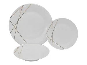Shop Servies 18 Stuks Van Porselein - Wit En Goud - Linasio Tafelservies