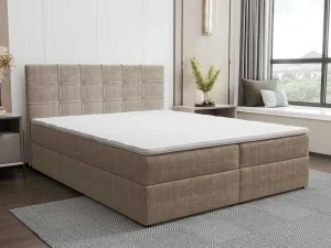 Best Sale Set Bed Met Hoofdbord Met Capitons + Bedbodem Met Opbergruimte + Matras + Dekmatra - 160 X 200 Cm - Stof - Taupegrijs - Kida Van Ysmee Boxspringbed