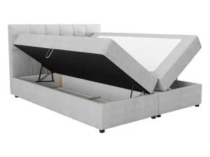 Cheap Set Bed Met Hoofdbord Met Capitons + Bedbodem Met Opbergruimte + Matras + Dekmatras - 180 X 200 Cm - Stof - Lichtgrijs - Kida Van Ysmee Boxspringbed
