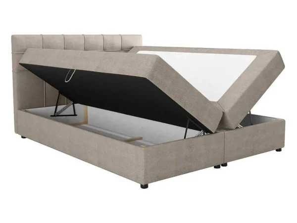 Best Sale Set Bed Met Hoofdbord Met Capitons + Bedbodem Met Opbergruimte + Matras + Dekmatra - 160 X 200 Cm - Stof - Taupegrijs - Kida Van Ysmee Boxspringbed
