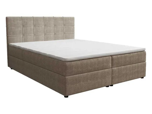 Best Sale Set Bed Met Hoofdbord Met Capitons + Bedbodem Met Opbergruimte + Matras + Dekmatra - 160 X 200 Cm - Stof - Taupegrijs - Kida Van Ysmee Boxspringbed